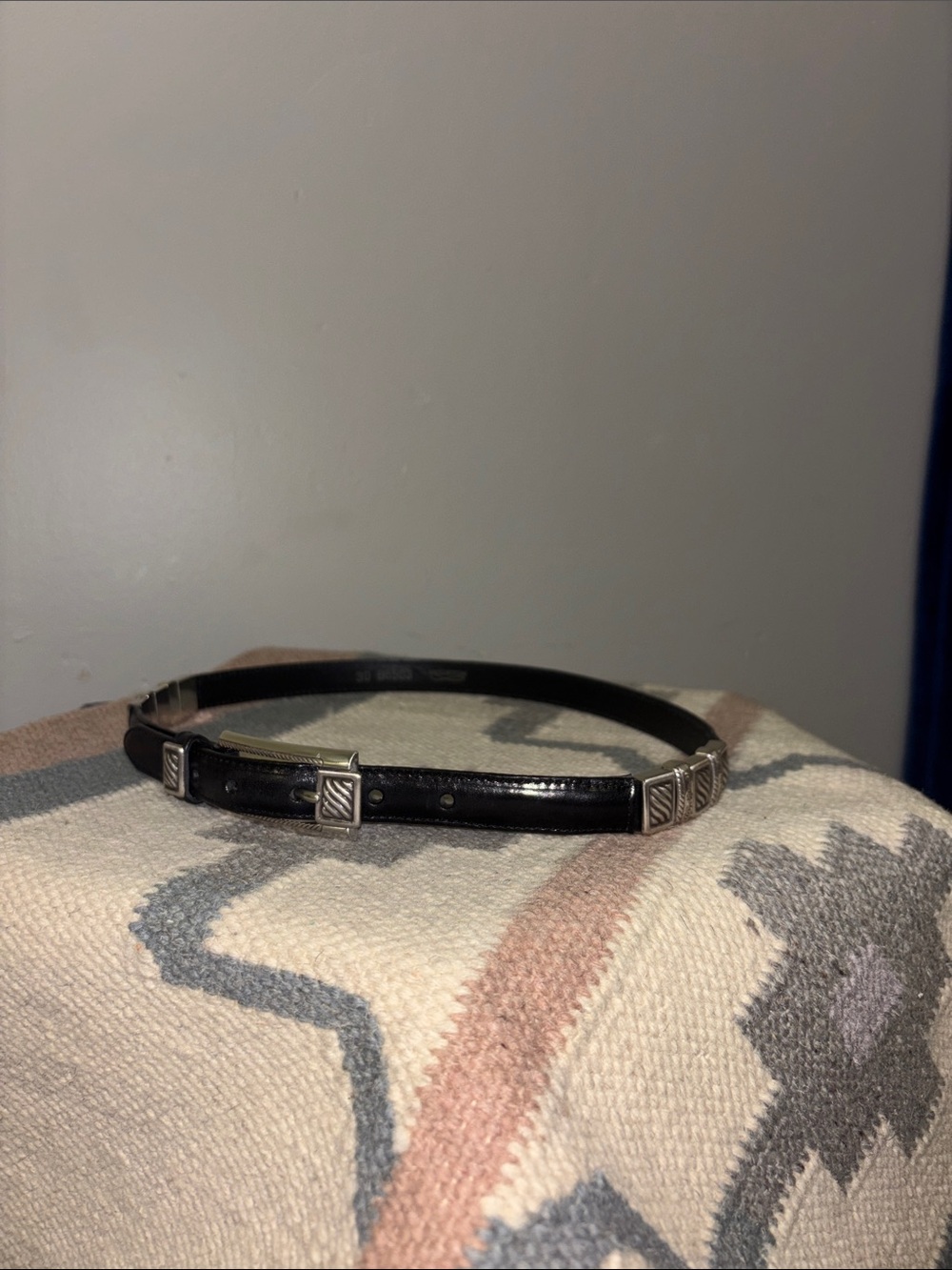 Brighton Black Leather Skinny Belt with Silver Square Accents